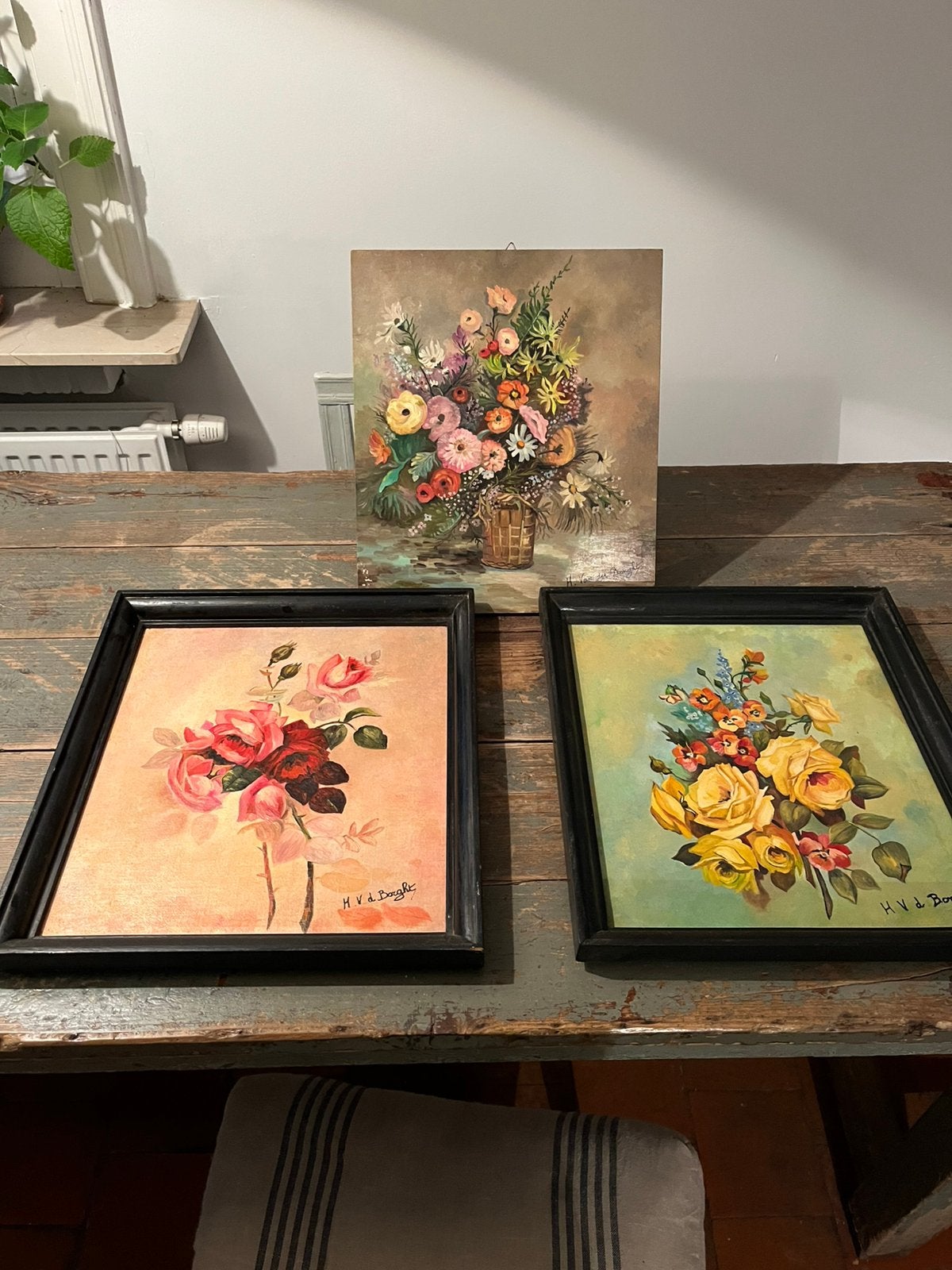 VINTAGE RETRO SCHILDERIJ BLOEMEN OLIE PANEEL LIJST KADER, Antiek en Kunst, Ophalen of Verzenden
