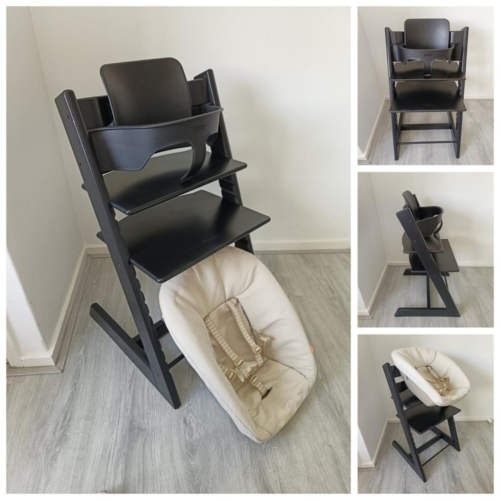 Stokke Tripp Trapp zwart met babyset en newbornset, Kinderen en Baby's, Kinderstoelen, Ophalen of Verzenden, Zo goed als nieuw