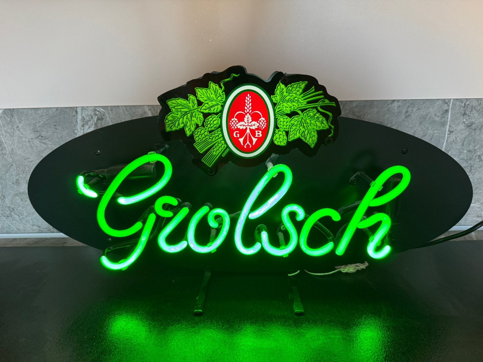Vintage Grolsch Neon Lichtreclame – Echt Glas (Mancave / Bar, Ophalen, Gebruikt, Lichtbak of (neon) lamp