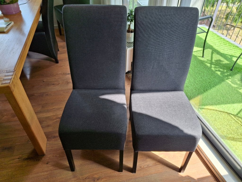 6 Eetkamer stoelen, Ophalen, Gebruikt, Stof, Grijs
