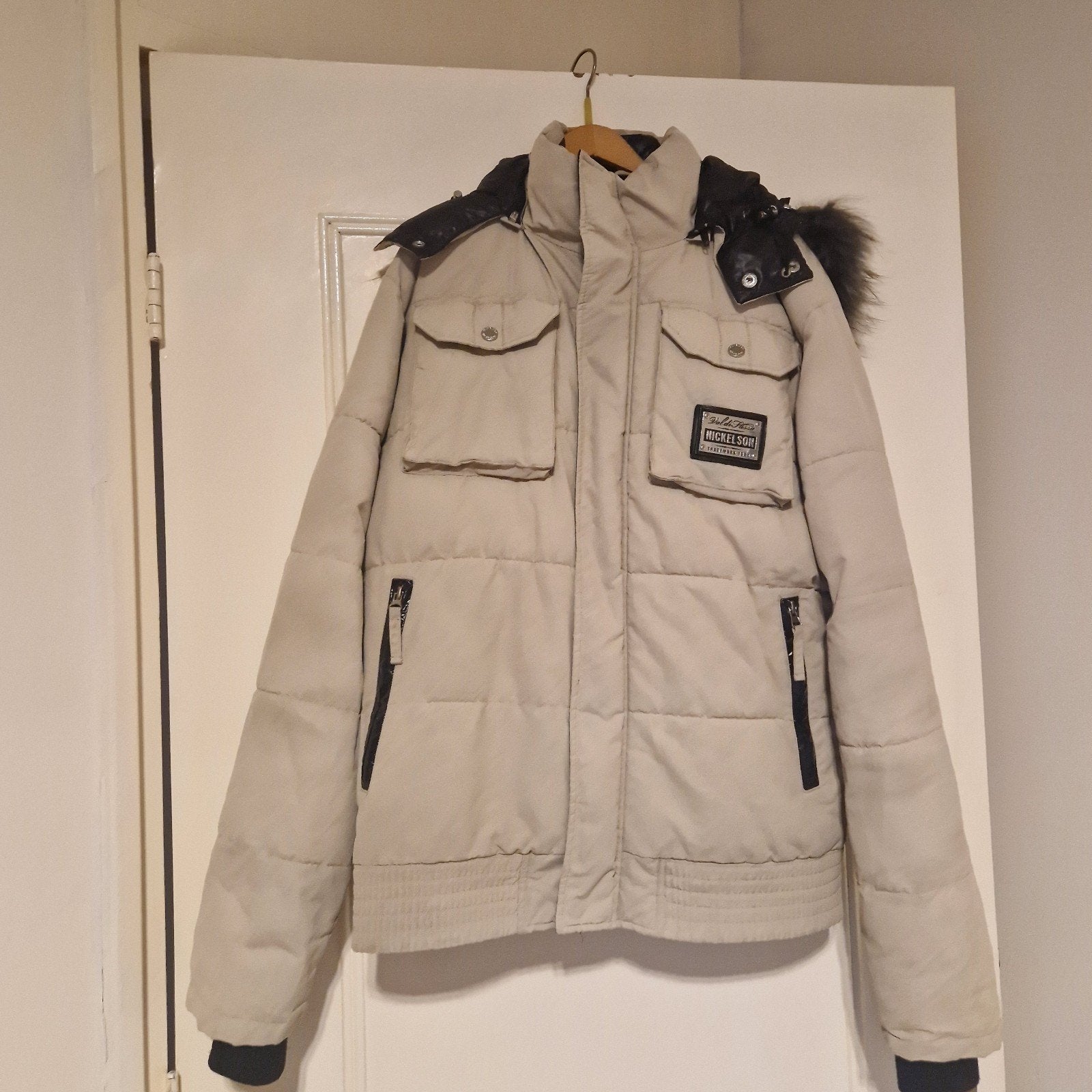 Nickelson winterjas met afneembare bontcapuchon - Maat M, Maat 48/50 (M), Beige, Nickelson, Ophalen of Verzenden