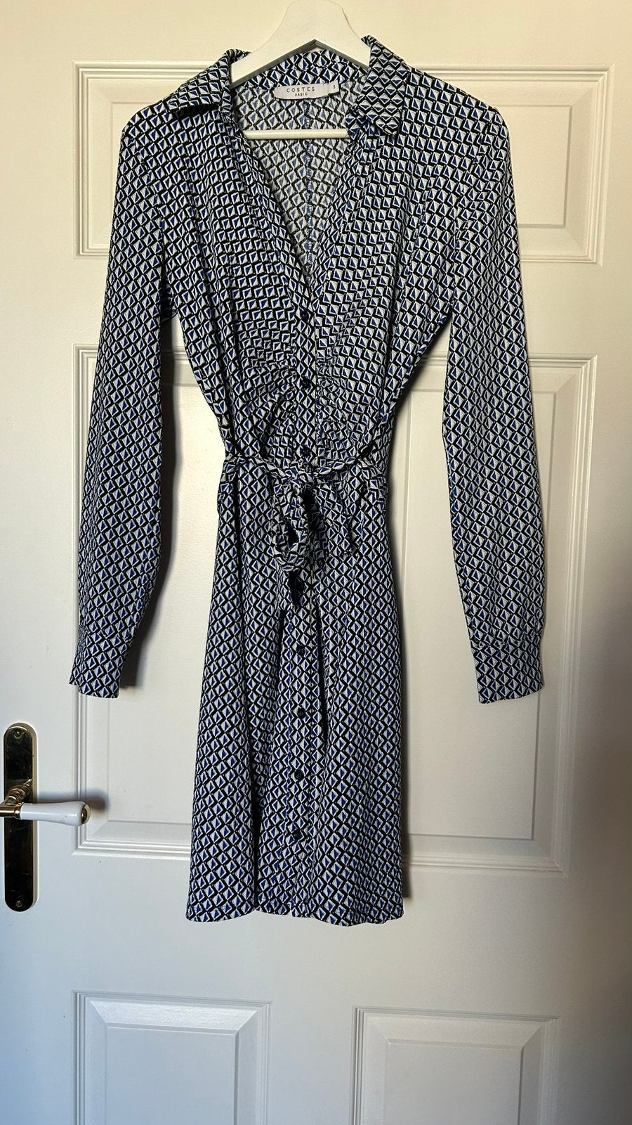 Costes blauw/wit/zwart jurkje maat S, Blauw, Ophalen of Verzenden, Zo goed als nieuw, Knielengte