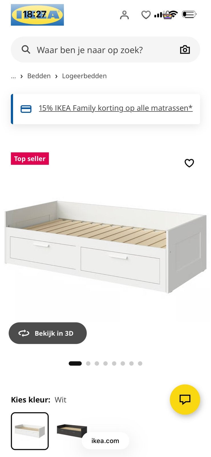 Ikea brimnes logeerbed wit excl. matrassen, Ophalen, Eenpersoons, Wit, Zo goed als nieuw