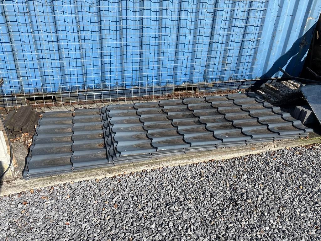 14 Antraciet Dakpanplaten (metaal), Gebruikt, 15 m² of meer, Metaal, Grijs