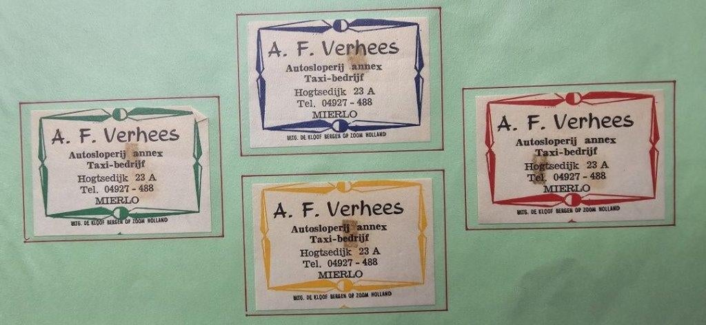 A.F. Verhees Autosloperij annex Taxibedrijf te Mierlo, Ophalen of Verzenden, Zo goed als nieuw, Luciferdoosjes of -merken