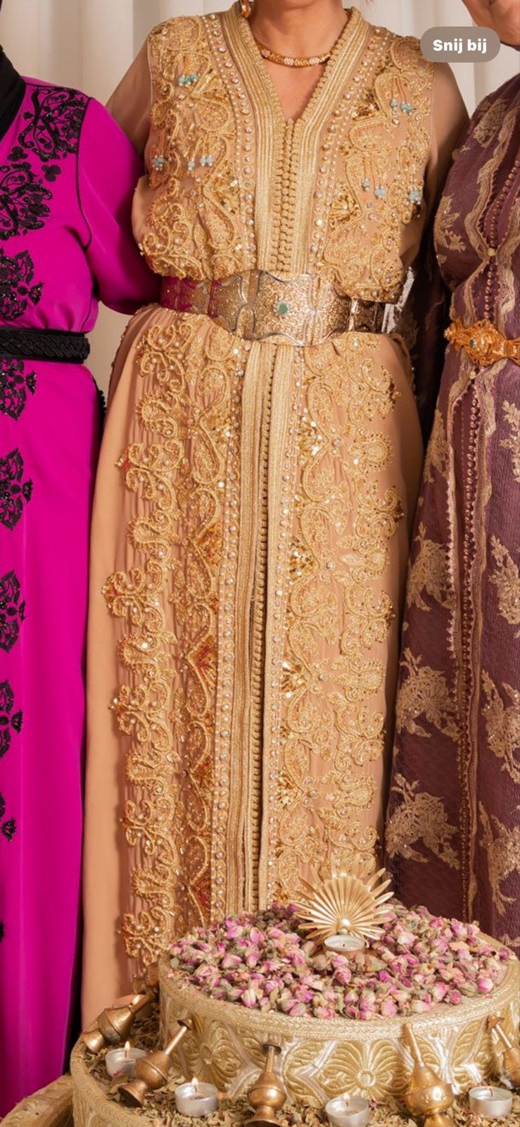 Prachtige Marokkaanse Caftan - Goudkleurig met Borduurwerk, Kleding | Dames, Maat 38/40 (M), Overige typen, Ophalen of Verzenden