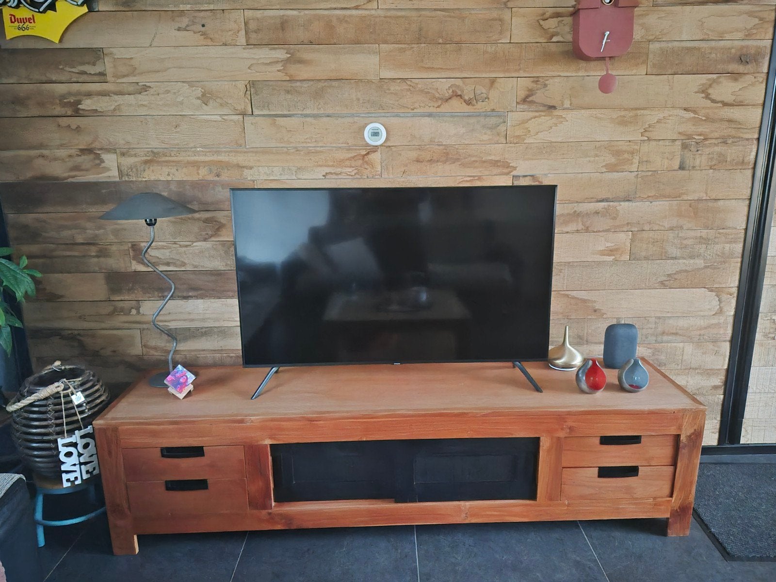 Teak houten tv kast zgan, Ophalen, 150 tot 200 cm, Zo goed als nieuw, Minder dan 100 cm