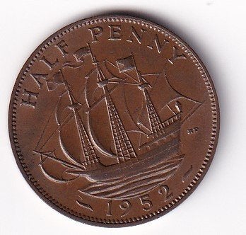 UK 1/2 Penny  1952  met randtikje, Verzenden, Overige landen, Losse munt