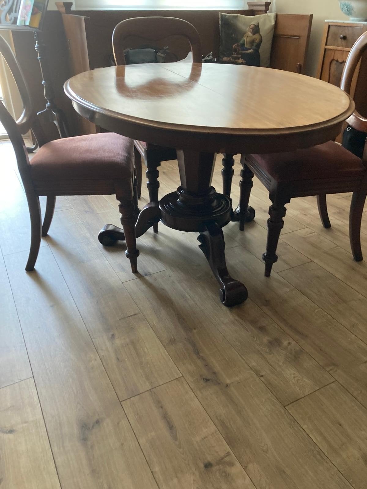Te koop: antieke eethoek met 4 stoelen., Ophalen