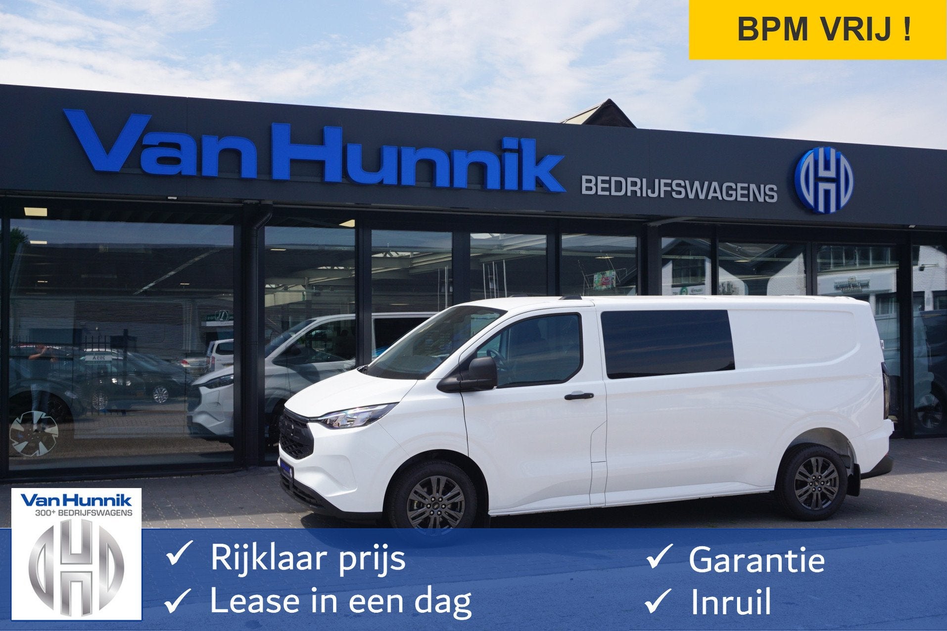 Ford Transit Custom 320L 2.5 PHEV Hybride 233PK Dubbel Cabin, Auto's, Bestelauto's, Gebruikt, 4 cilinders, Wit, 14 km/l