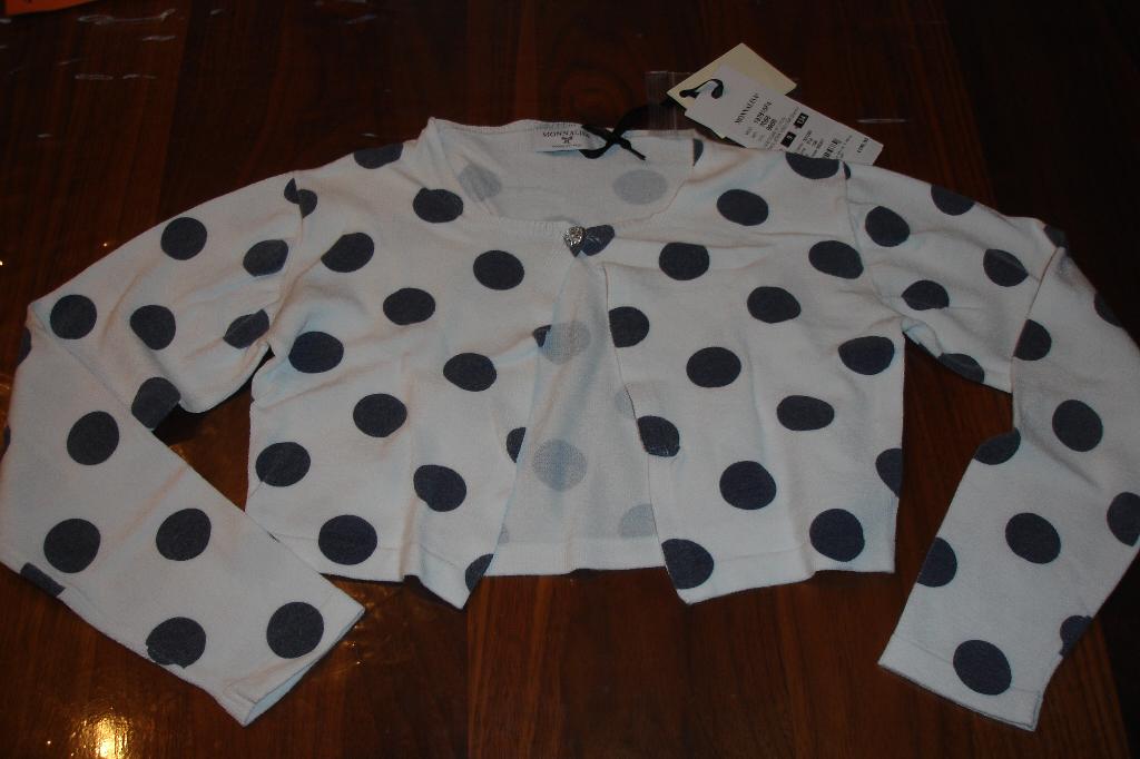 Monnalisa polkadot wit stippen vest bolero cardigan mt 134!, Kinderen en Baby's, Kinderkleding | Maat 134, Meisje, Trui of Vest
