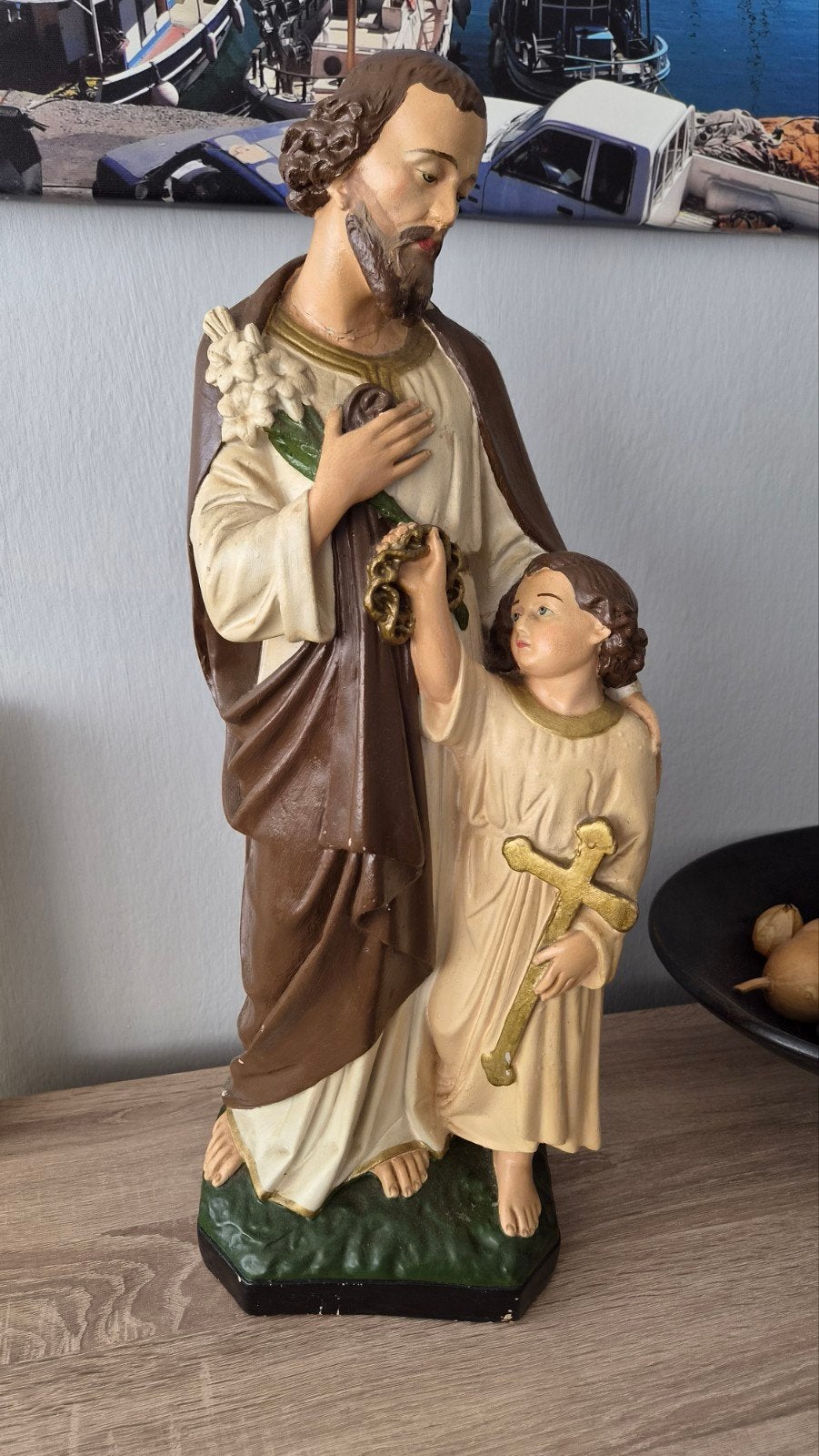 Heiligenbeeld Jozef met kindje Jezus, Antiek en Kunst, Antiek | Religie, Ophalen