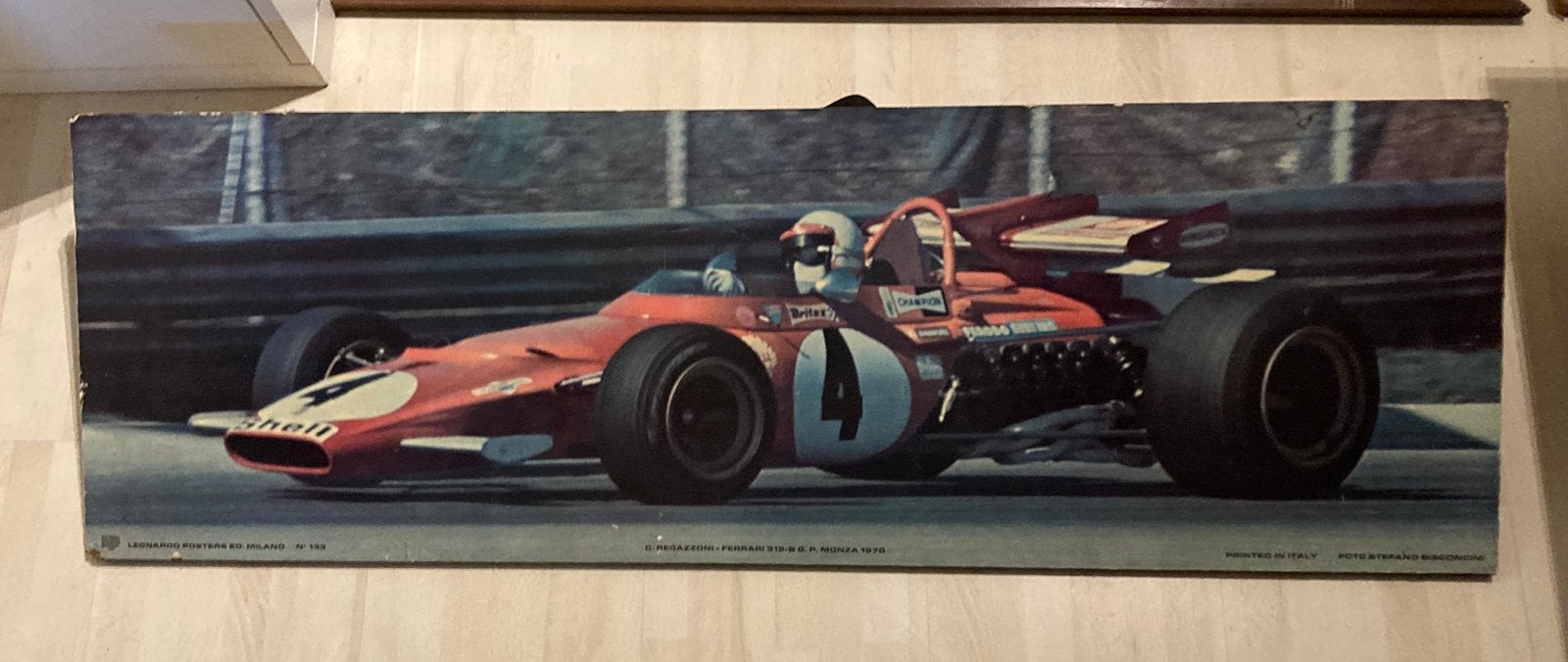 Oude F1 poster op houten bord, Ophalen, Gebruikt, Formule 1
