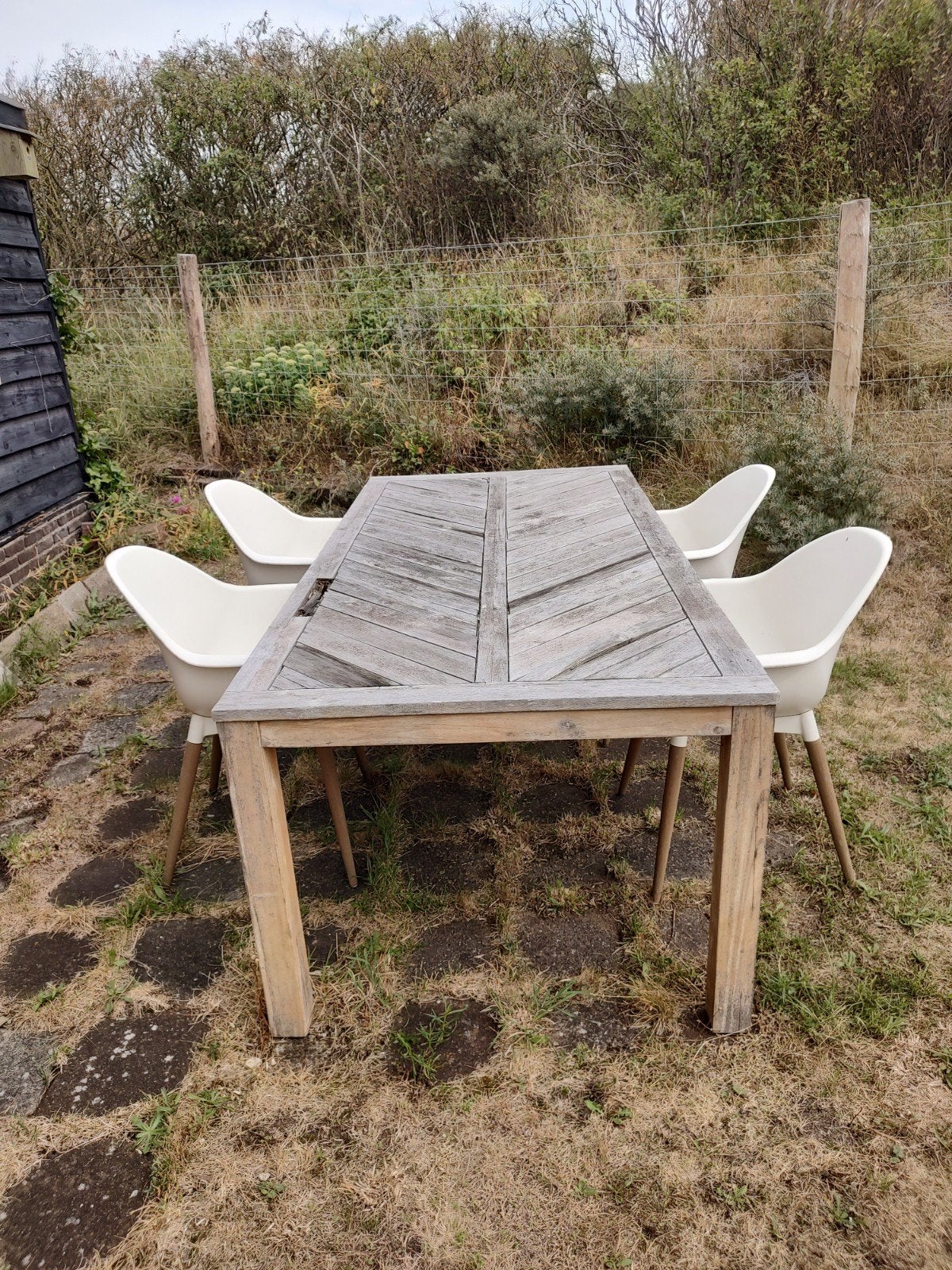 Buitentafel met 4 stoelen, 4 zitplaatsen, Gebruikt, Ophalen of Verzenden, Tuinset
