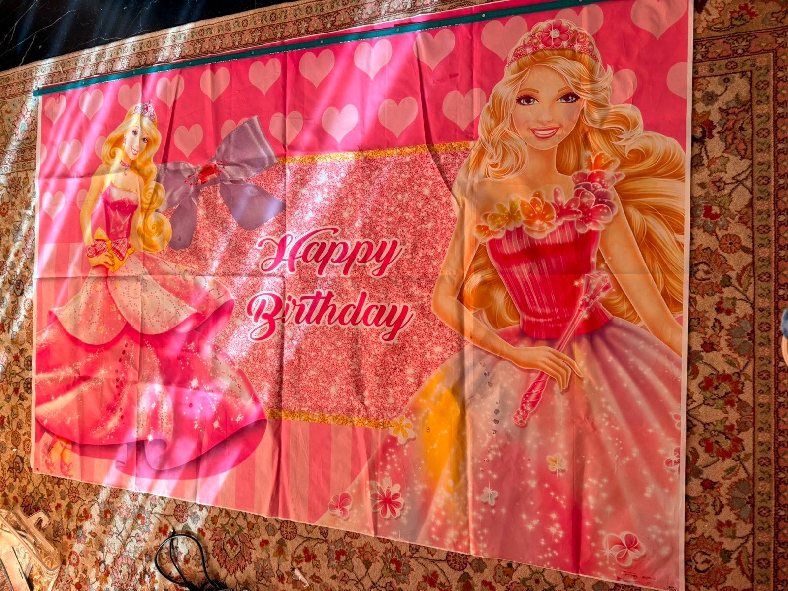 Mooi Barbie Happy Birthday wandkleed 180x120 cm, Ophalen of Verzenden, Zo goed als nieuw, Versiering, Verjaardag