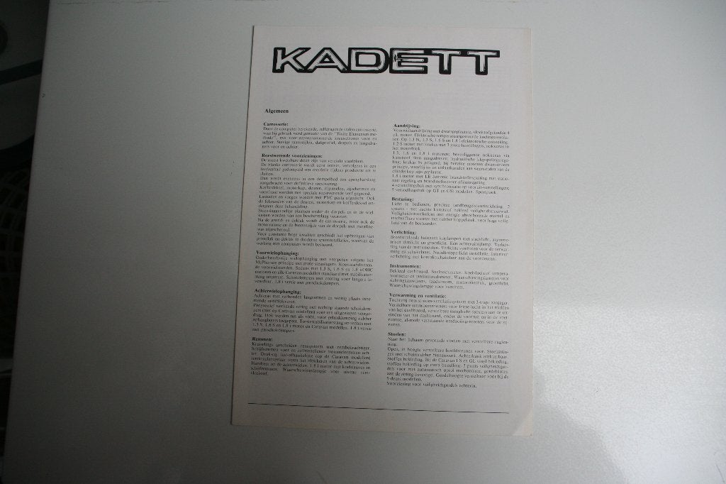 Opel Kadett type E technische specificaties (1985) (47), Ophalen of Verzenden, Nieuw, Opel