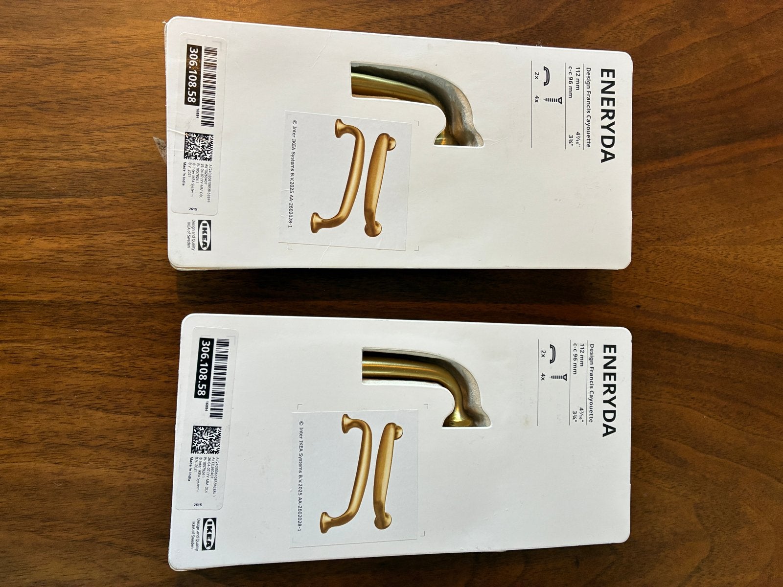 IKEA ENERYDA Handgrepen, messingkleur, 112 mm (2 stuks), Ophalen of Verzenden, Zo goed als nieuw, Koper of Messing, Klink of Kruk