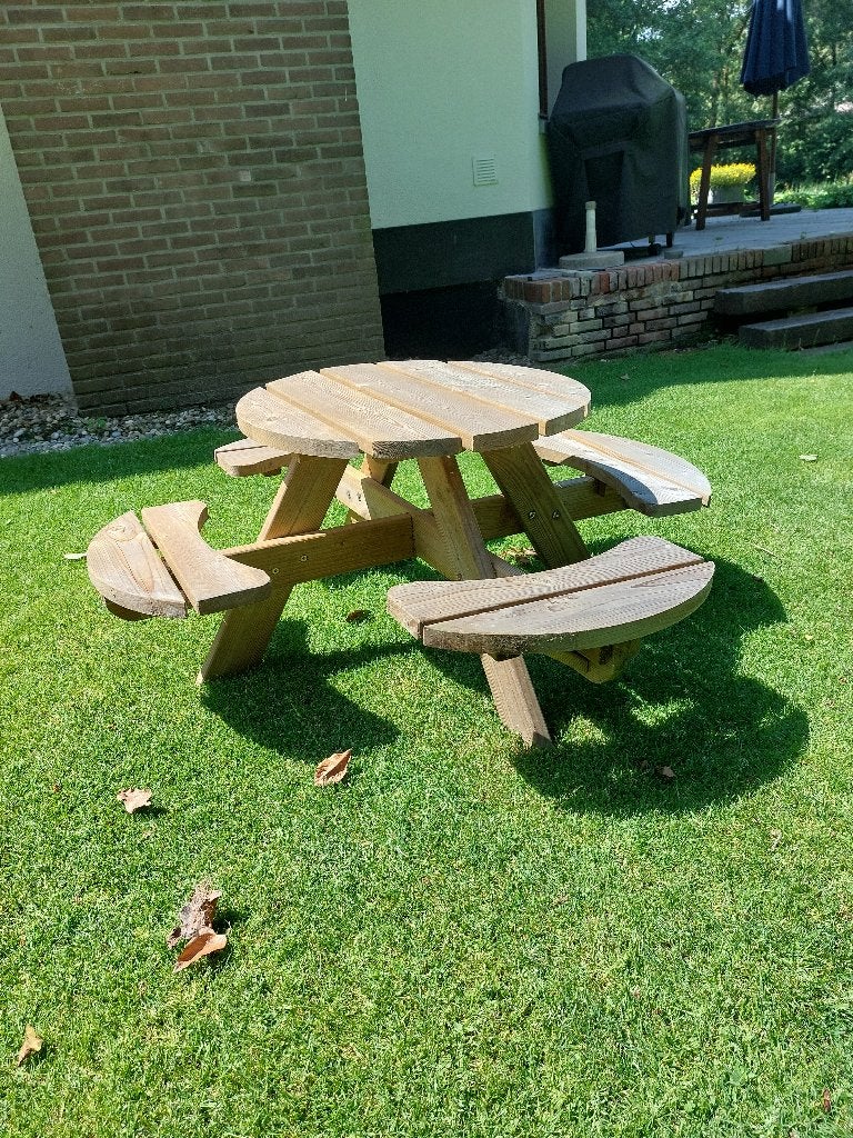 Kinder picknick tafel rond, Tuin en Terras, Rond, Zo goed als nieuw, Hout, Ophalen