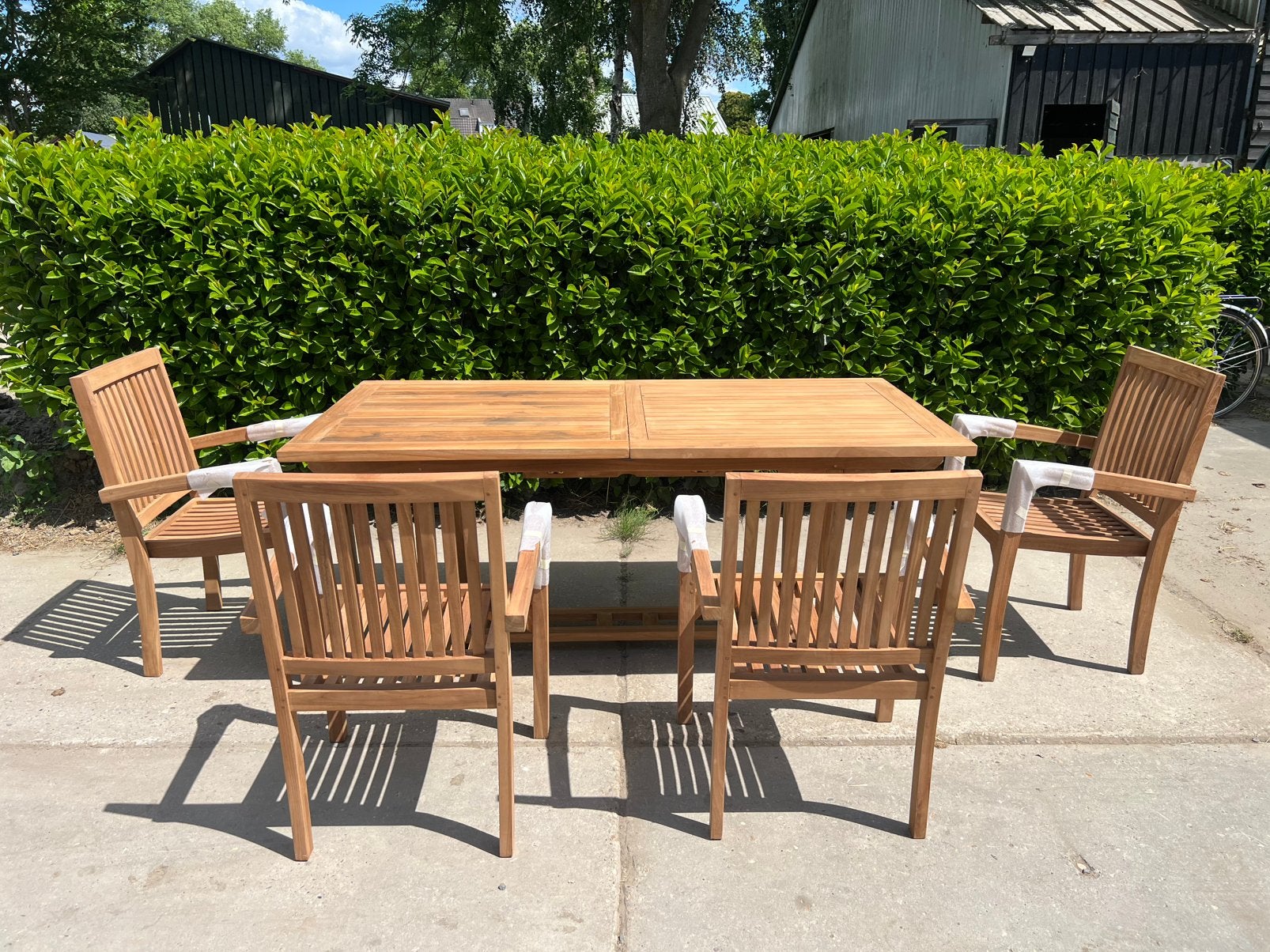Luxe Teakhouten Tuinset 4 Stoelen + Uitschuifbare Tafel, Ophalen of Verzenden, Nieuw, 4 zitplaatsen, Tuinset