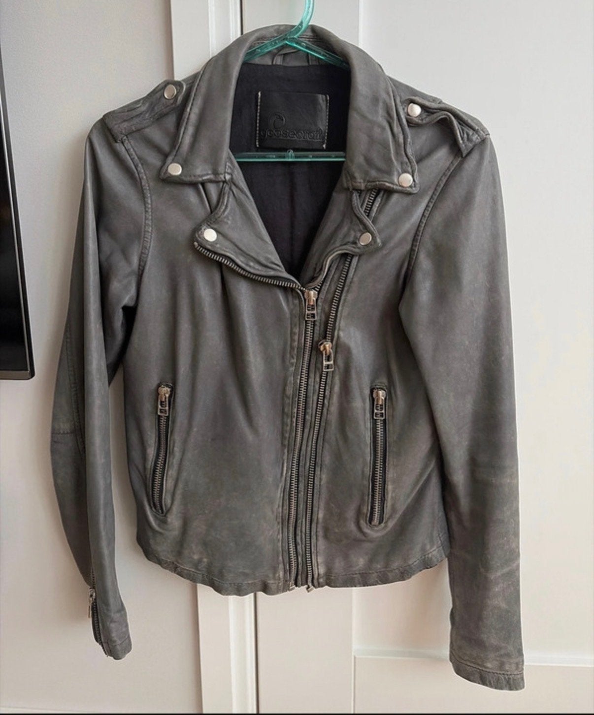 Goosecraft leren bikerjack - Maat M, Ophalen of Verzenden, Gedragen, Maat 38/40 (M), Grijs