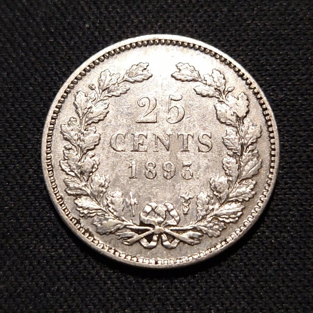 25 cent 1893 met punt!!!, Verzenden, Zilver, 25 cent, Koningin Wilhelmina