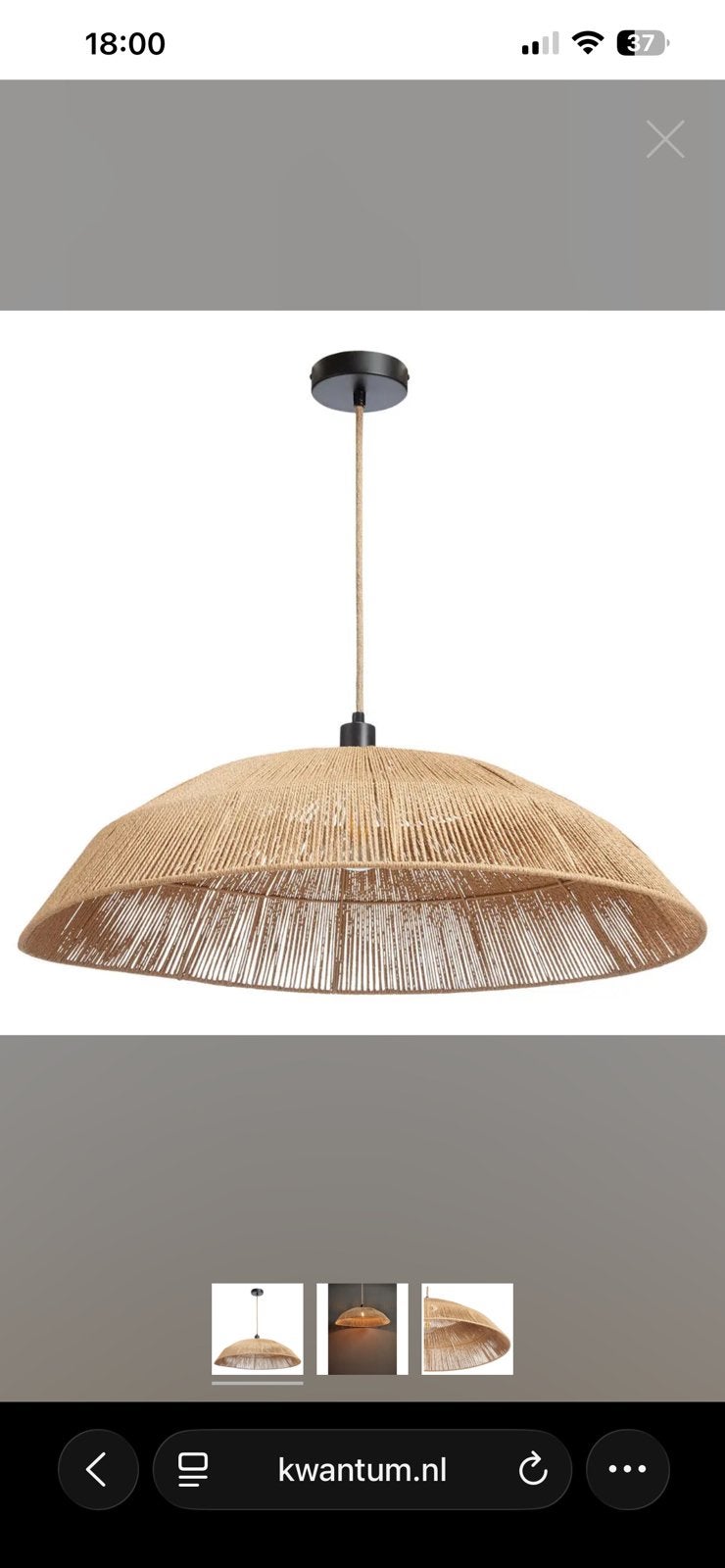 Hanglamp naturel touw Kwantum ‘Durga’, Ophalen of Verzenden, Zo goed als nieuw