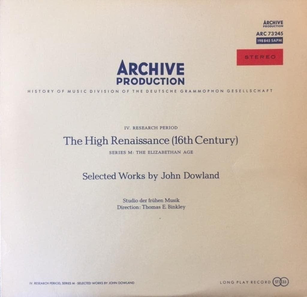 Studio Der Fruhen Musik Binkley Selected Works John Dowland, Kamermuziek, Ophalen of Verzenden, Zo goed als nieuw, 12 inch