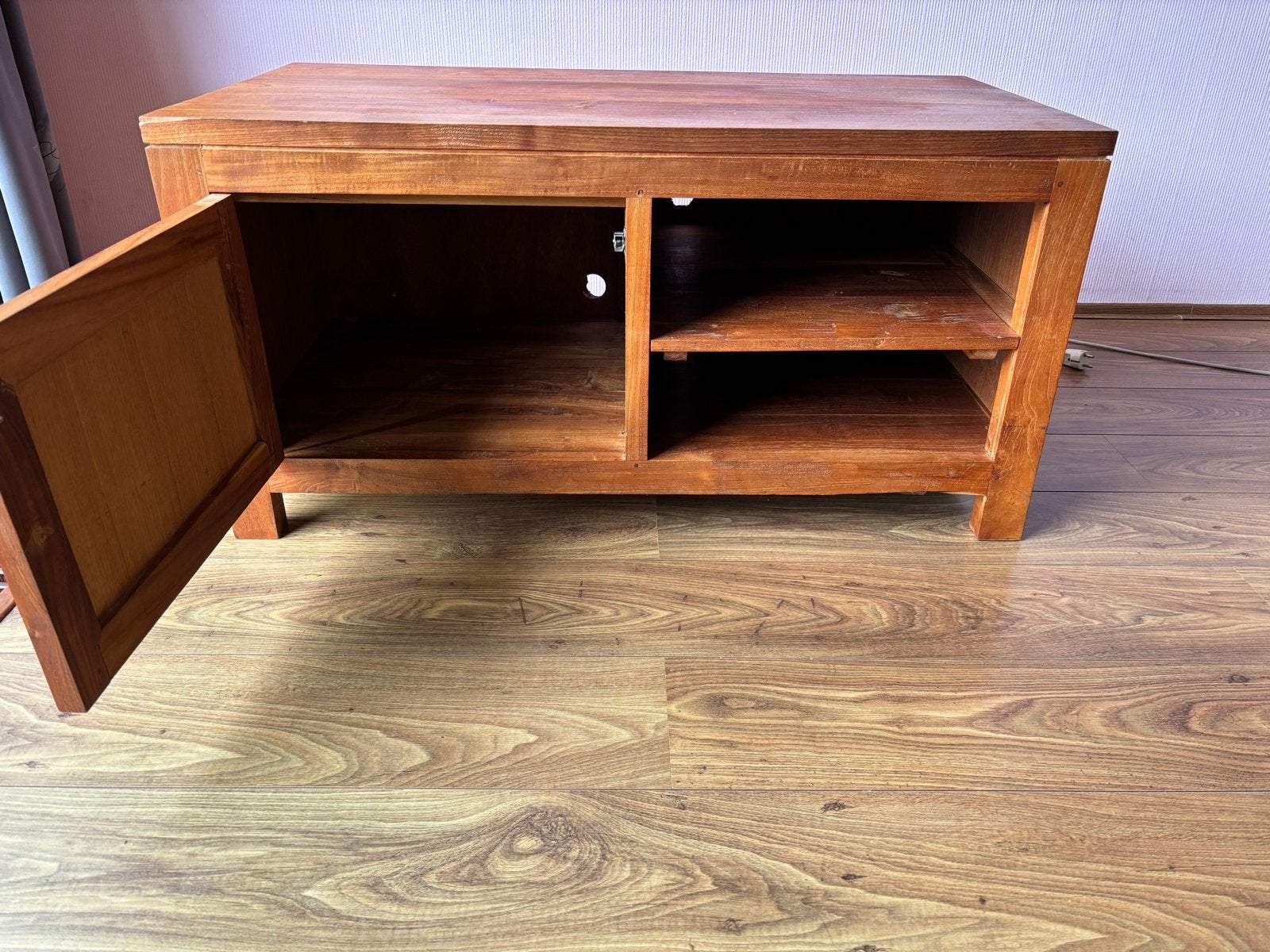 Houten tv-meubel Teak met opbergruimte, 100 tot 150 cm, Ophalen of Verzenden, Zo goed als nieuw, Minder dan 100 cm