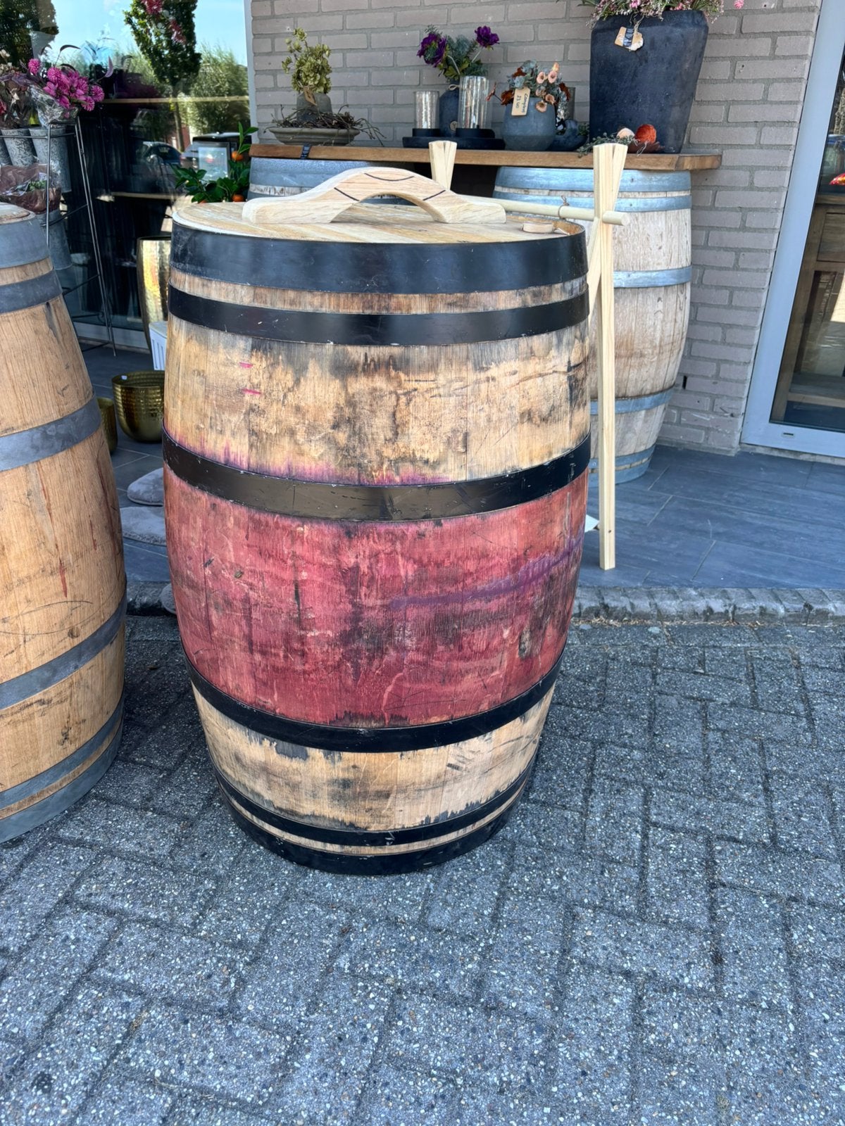 Eikenhouten regenton met los deksle, Tuin en Terras, Ophalen, 150 liter of meer, Zo goed als nieuw, Bb
