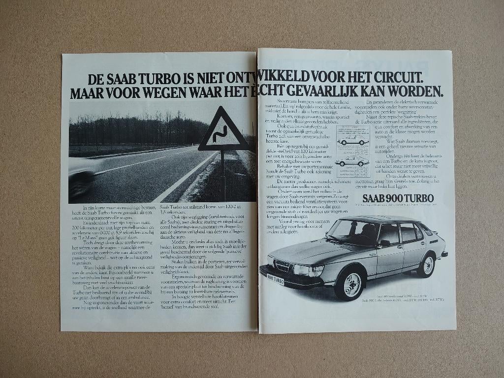 Reclame (uit oud tijdschrift) Saab 900 Turbo (1980), Verzenden, Gebruikt, Auto's