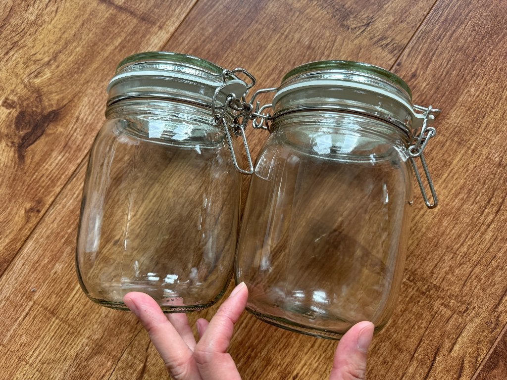 2x IKEA KORKEN glazen voorraadpot met beugelsluiting, Glas, IKEA, Ophalen of Verzenden, Zo goed als nieuw