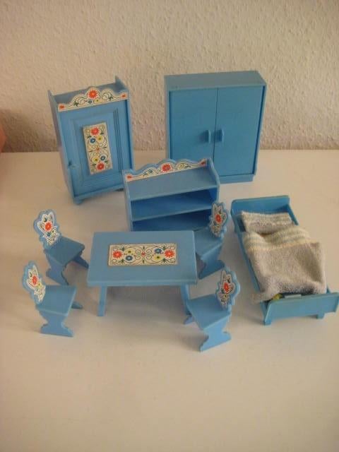 Retro poppenhuis meubeltjes jaren '70 Vintage diverse sets, Ophalen of Verzenden, Gebruikt, Poppenhuis