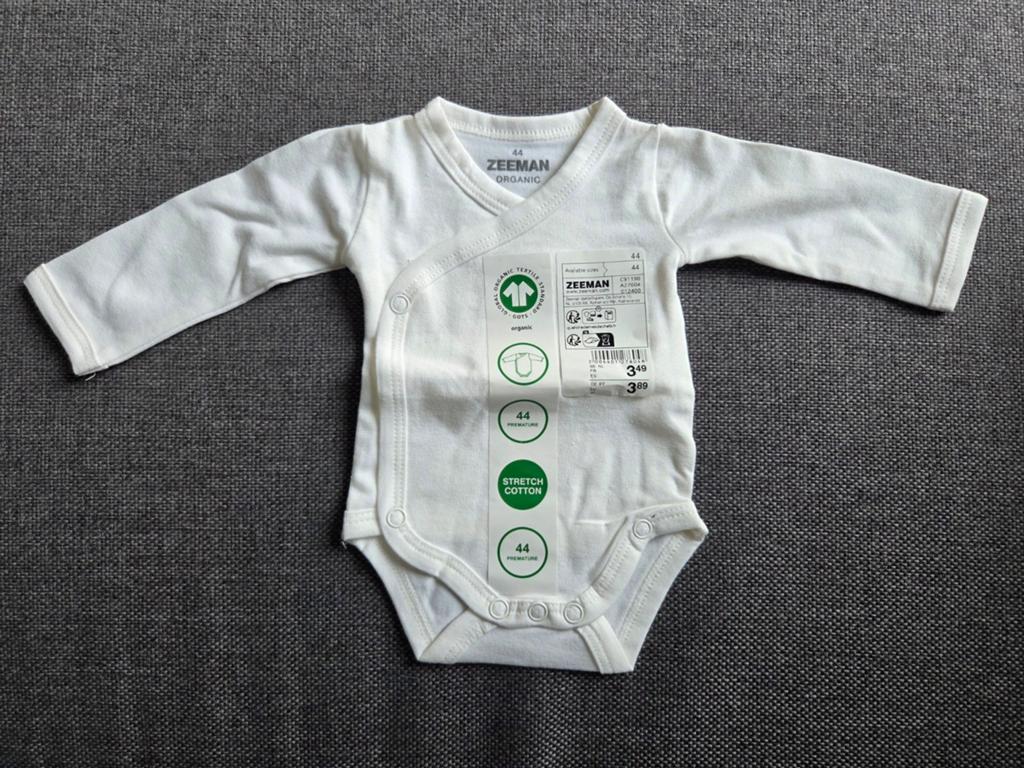 Witte romper lange mouwen maat 44, Kinderen en Baby's, Babykleding | Prematuur, Jongetje of Meisje, Nieuw, Ophalen of Verzenden