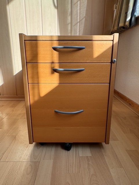 Ladenblok ladenkast beuken 3 lade wieltjes verrijdbaar buro, Huis en Inrichting, Ophalen, Minder dan 50 cm, Gebruikt, 3 of 4 laden