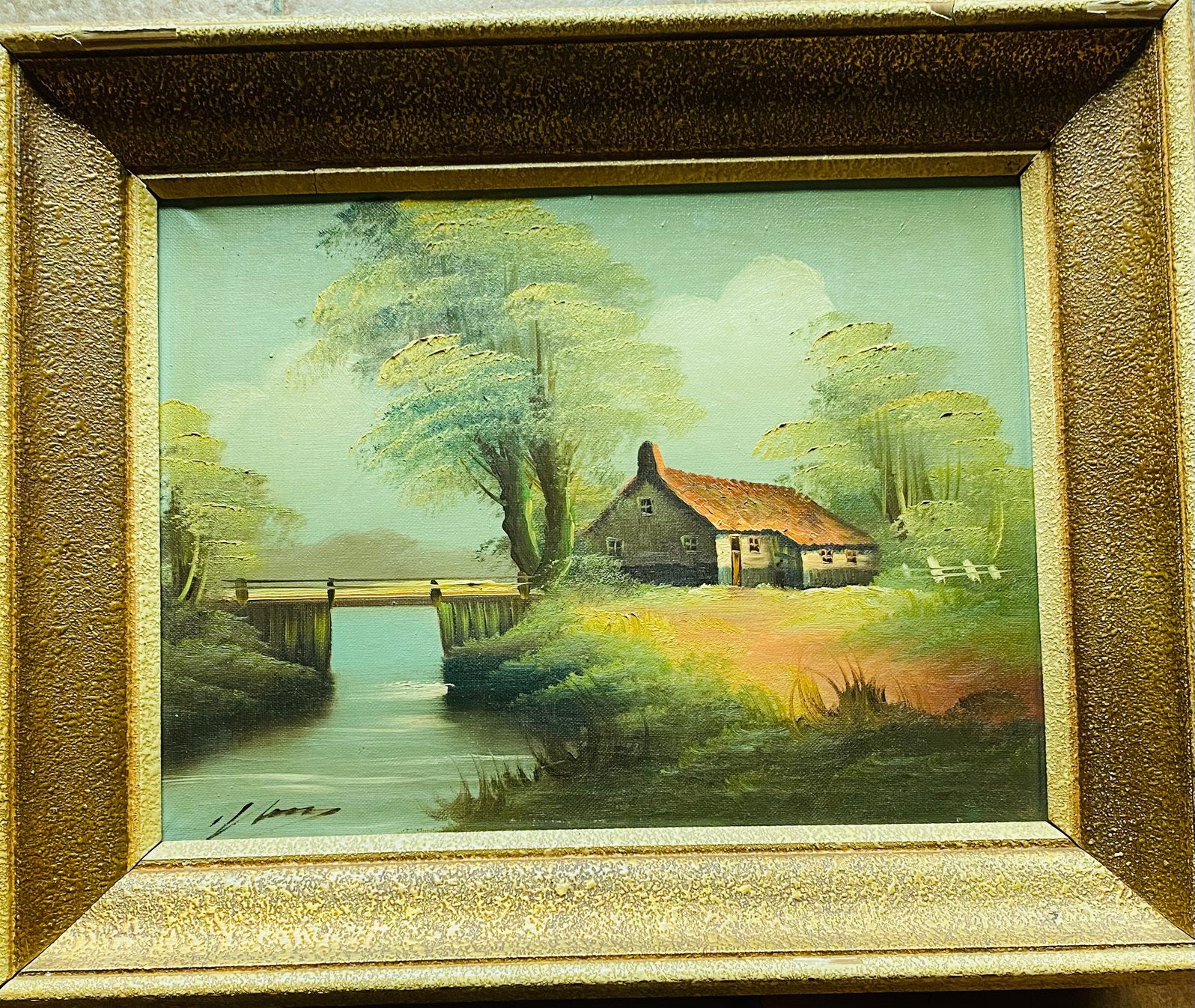Vintage schilderij met klassiek landschap, Ophalen