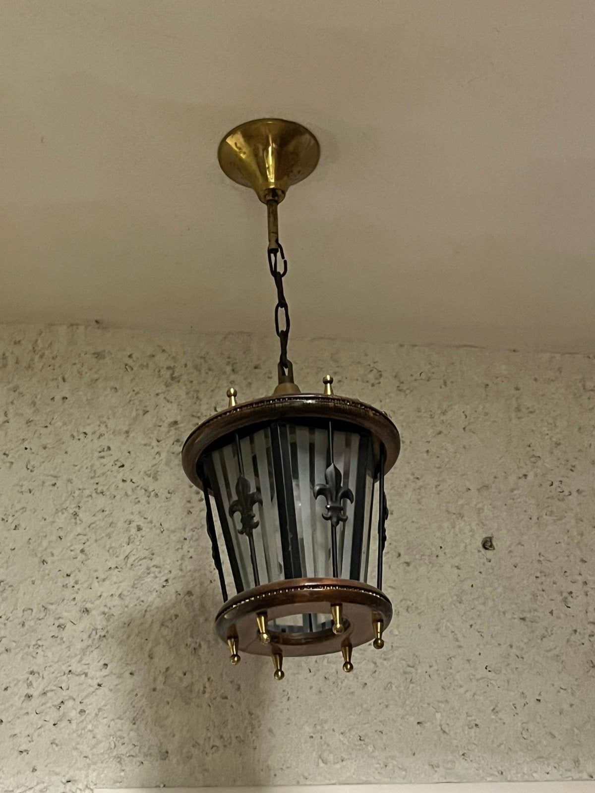 Supermooie retro lamp hout met glas, Ophalen, Gebruikt, Glas