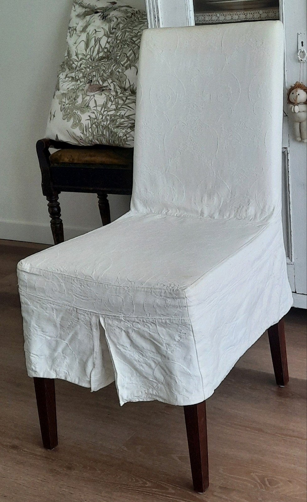 4 Trendhopper eetkamerstoelen met losse ecru hoezen, Huis en Inrichting, Stoelen, Ophalen, Gebruikt, Wit, Koloniaal/Landelijk