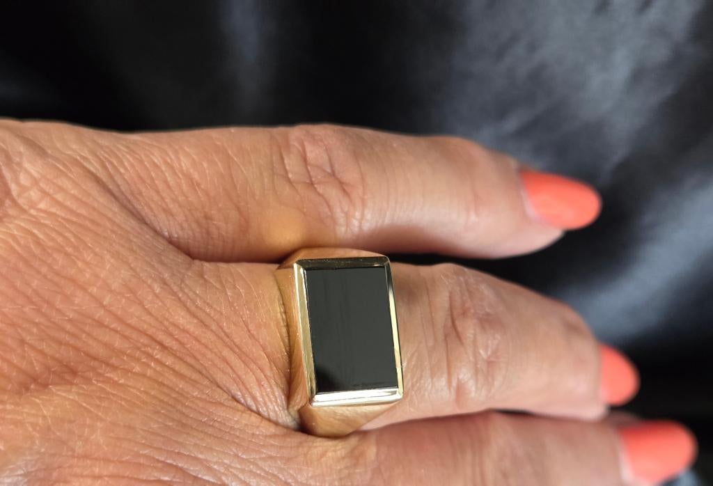 Gouden Vintage heren zegelring met onyx. 2026/258., 20 of groter, ., Zwart, Ophalen of Verzenden