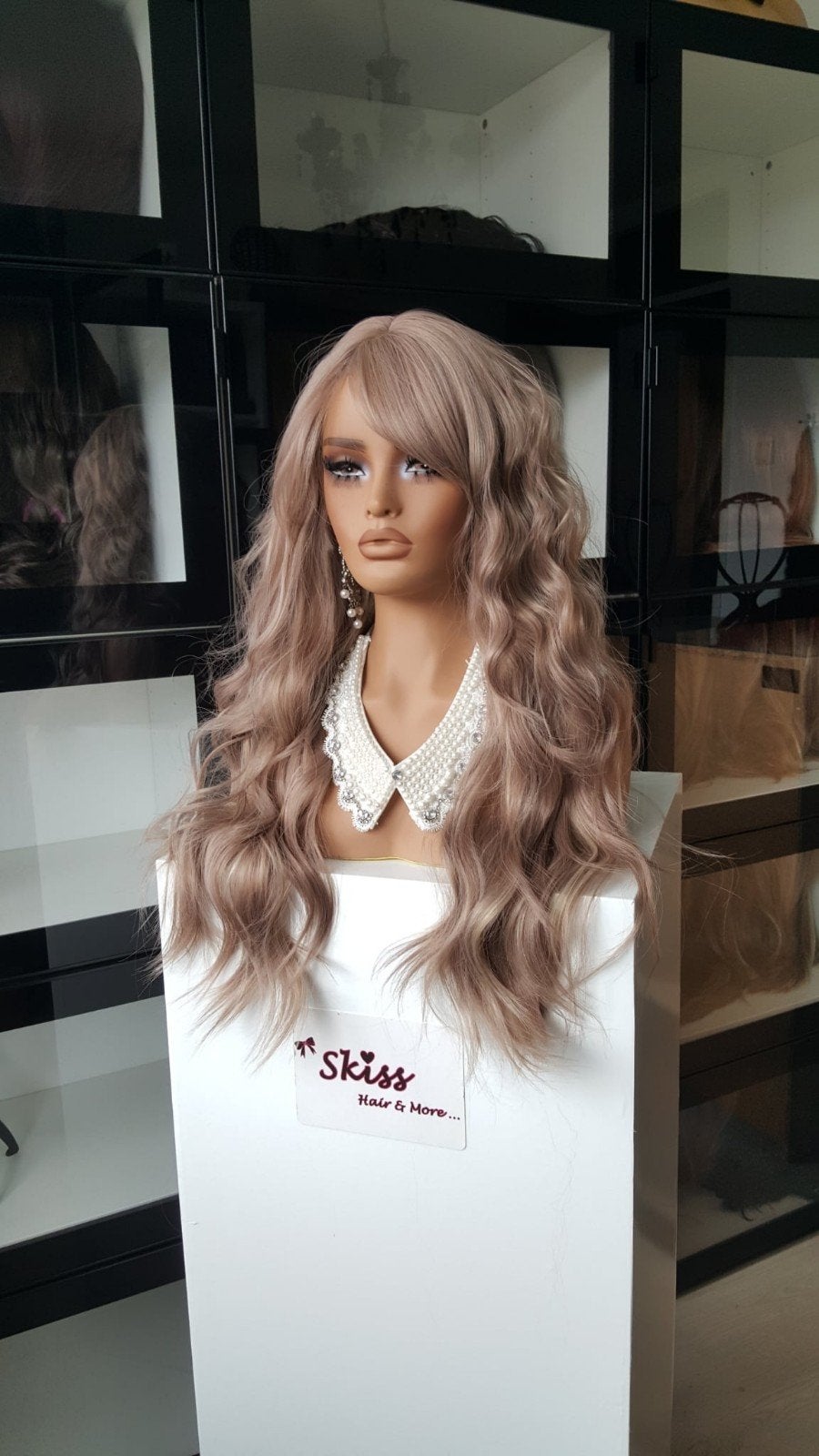 Pruik Pony/Lok: Gemêleerd Champagne / Rosé - Krul - Voller, Ophalen of Verzenden, Nieuw, Pruik of Haarverlenging