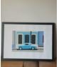 litho cuba blauwe auto blue car oldtimer gesign., Ophalen