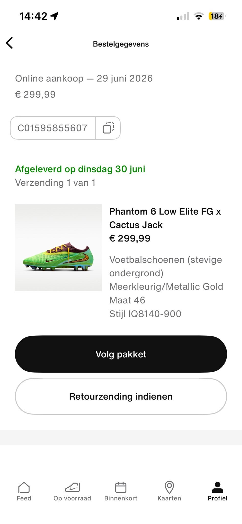 (46) Nike Phantom 6 Low Elite FG x Cactus Jack Voetbal, Ophalen of Verzenden, Nieuw, Schoenen