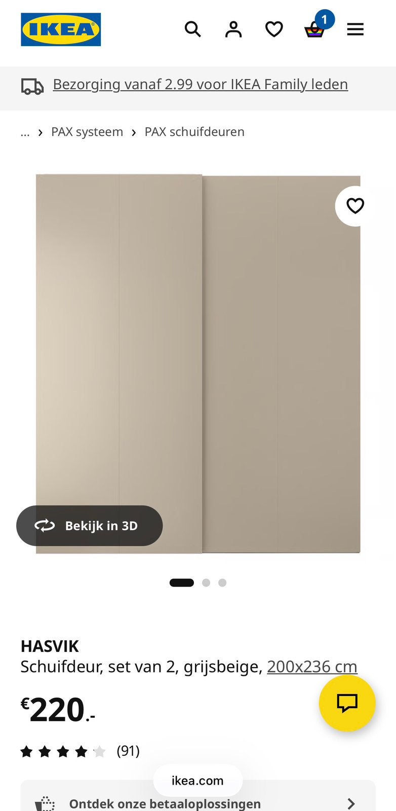 Ikea pax schuifdeuren grijs beige 200x236cm, Huis en Inrichting, Kasten | Roldeurkasten en Archiefkasten, Ophalen, 200 cm of meer