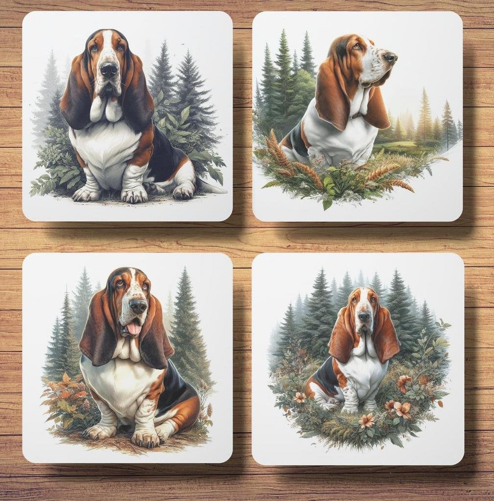 Basset Hound Bos onderzetters met houder, Ophalen of Verzenden, Nieuw
