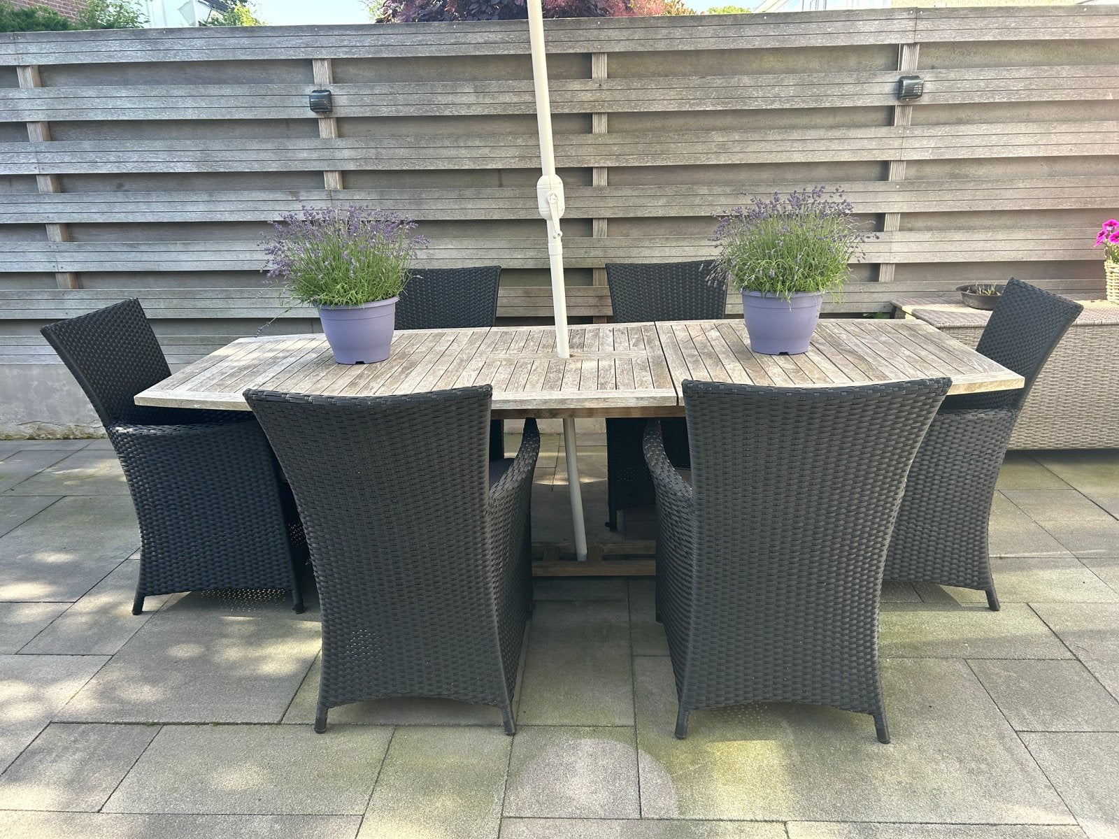 6 zwarte tuinstoelen, Tuin en Terras, Tuinstoelen, Ophalen, Kunststof