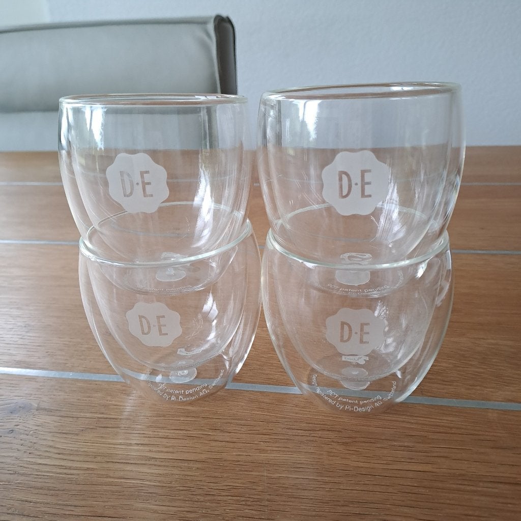 Vier dubbelwandige DE design koffieglazen van Bodum, Huis en Inrichting, Glas of Glazen, Overige merken, Nieuw, Ophalen of Verzenden