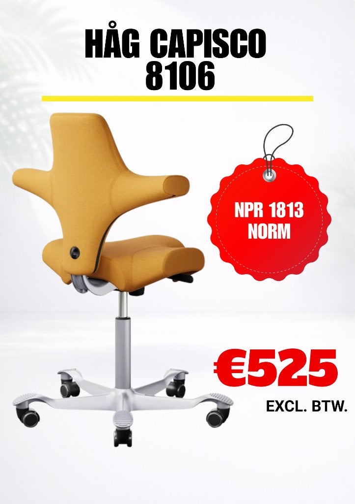 HÅG Capisco 8106 - Zo goed als nieuw - Geel/Wit onderstel, Huis en Inrichting, Geel, Ophalen of Verzenden, Zo goed als nieuw, Bureaustoel