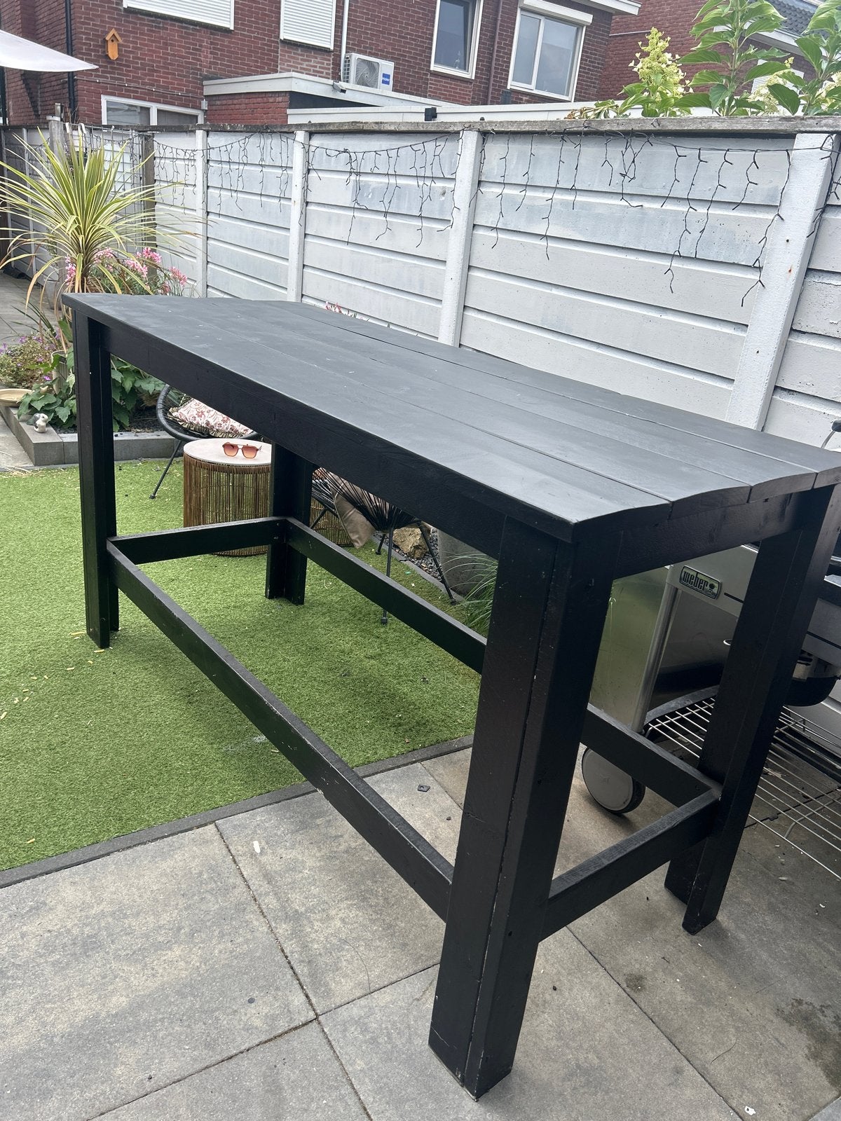 Set van 6 zwarte barkrukken en bar tafel, Ophalen, 90 cm of meer, Metaal, Gebruikt