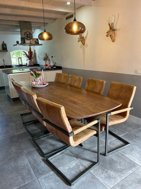Setprijs! 8 cognac lederen eetkamerstoelen, Huis en Inrichting, Stoelen, Ophalen, Gebruikt, Bruin, Leer