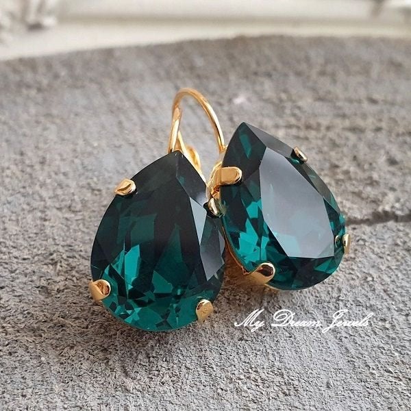 Oorbellen Sofia met Swarovski Druppel "Emerald Green", Met kristal, Overige materialen, Hangers, Verzenden