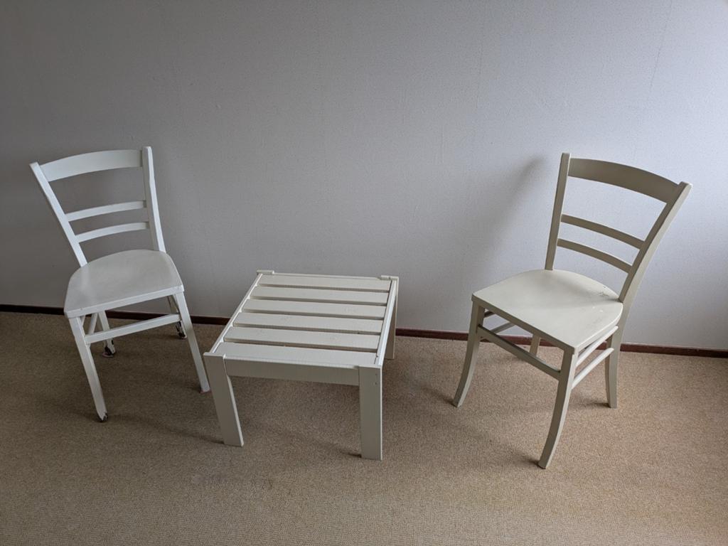 Tafel met 2 stoelen - Wit/Crème, Ophalen, Gebruikt, Twee, Wit